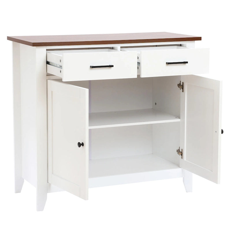 White Wood 2-Drawer 2-Door Sideboard Storage Cabinet - 32.83 H x 35.81 W x 15.75 D