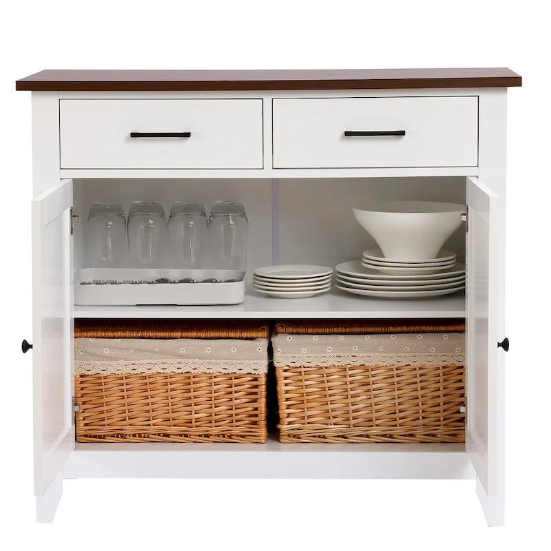 White Wood 2-Drawer 2-Door Sideboard Storage Cabinet - 32.83 H x 35.81 W x 15.75 D