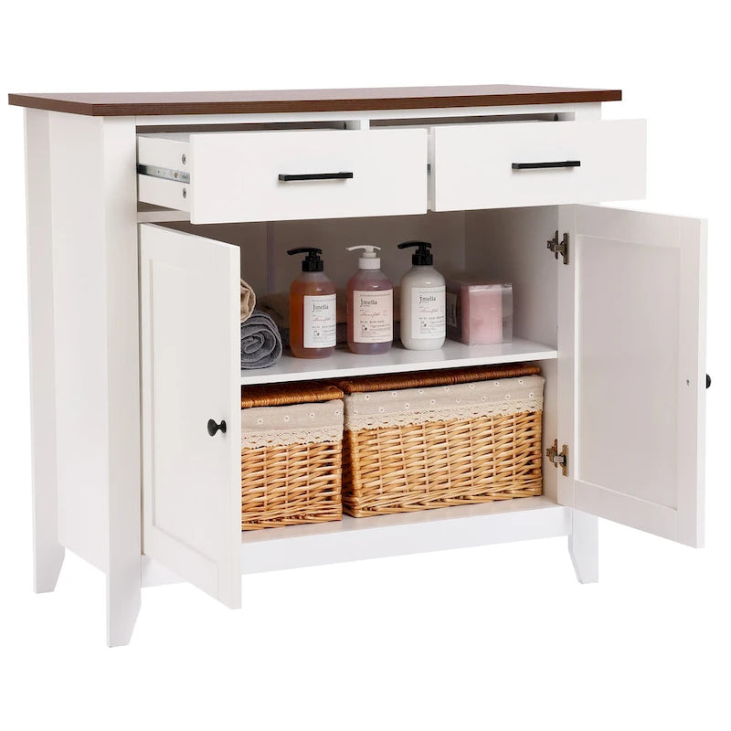 White Wood 2-Drawer 2-Door Sideboard Storage Cabinet - 32.83 H x 35.81 W x 15.75 D