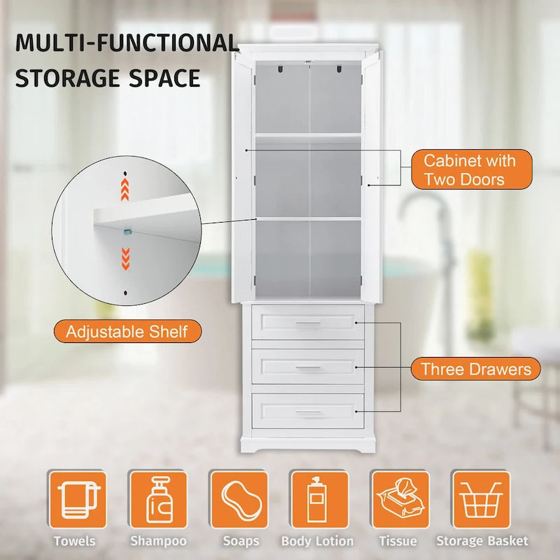 Tall Storage Cabinet with Three Drawers