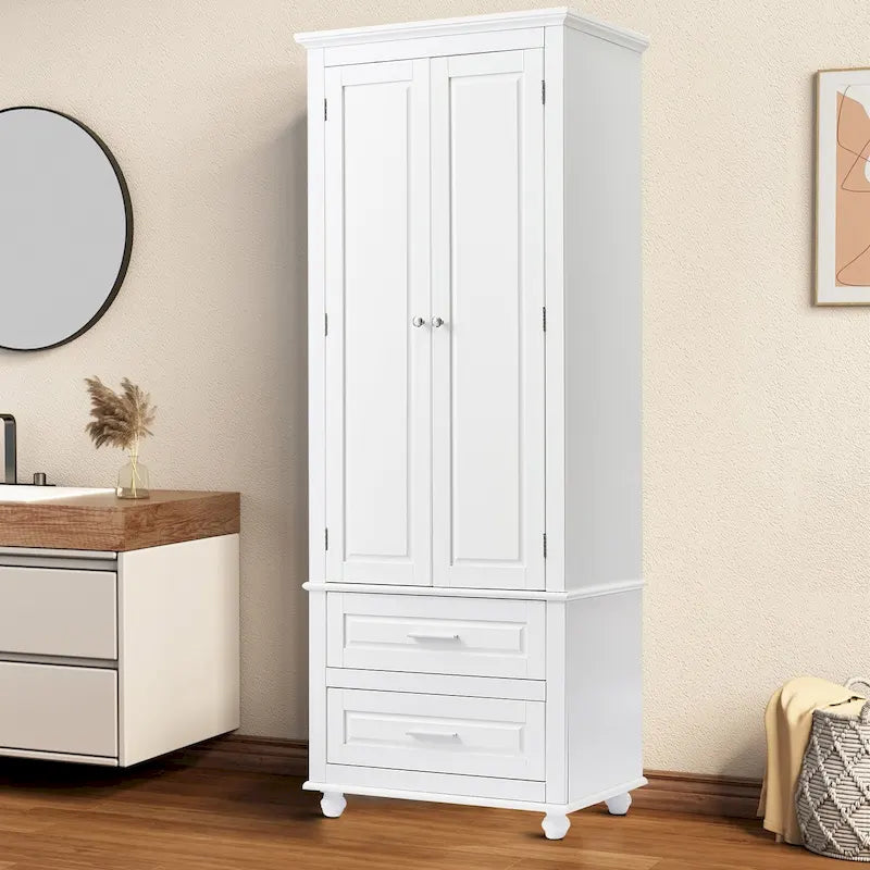 Modern Minimalist Wooden Tall Bathroom Storage Cabinet with Anti-Tipping Device