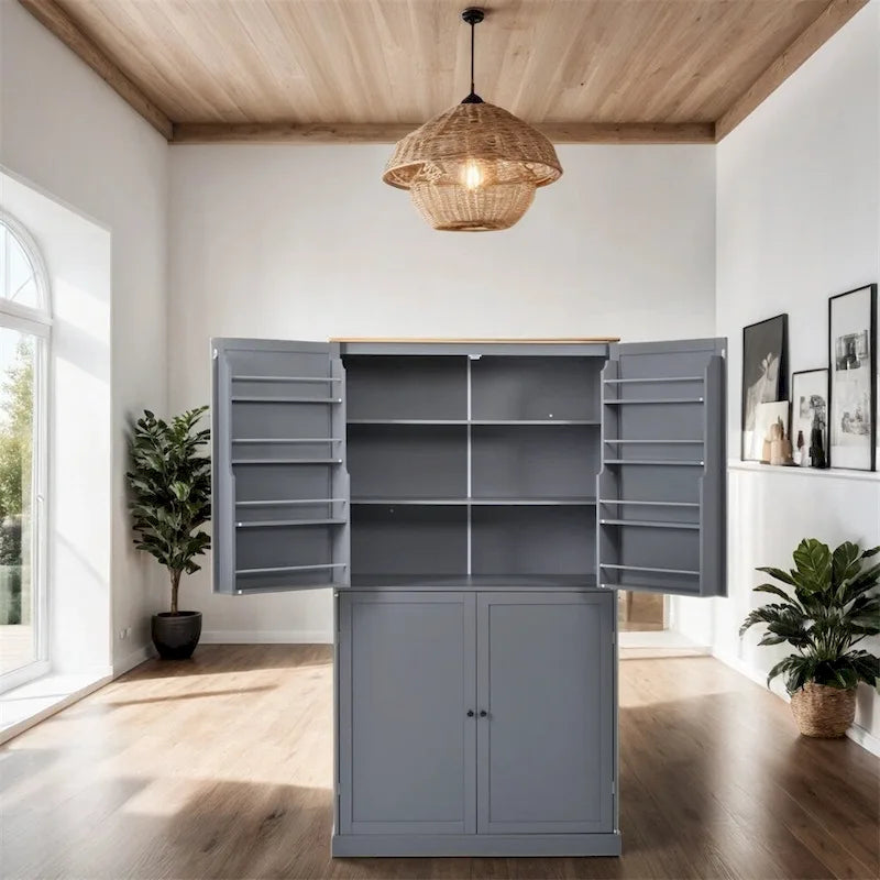Freestanding Kitchen Pantry w/ Drawer, Adjustable Shelves,Door Shelves