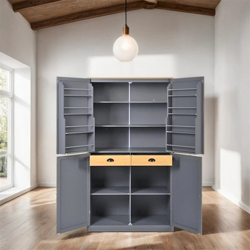 Freestanding Kitchen Pantry w/ Drawer, Adjustable Shelves,Door Shelves