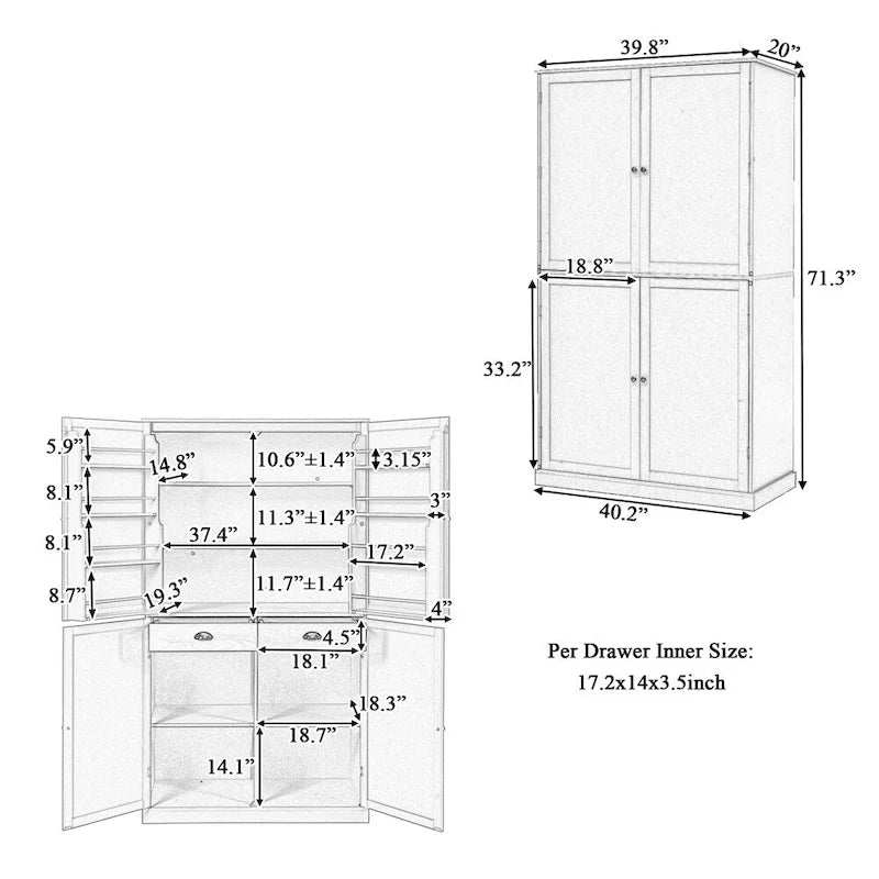 Freestanding Kitchen Pantry w/ Drawer, Adjustable Shelves,Door Shelves