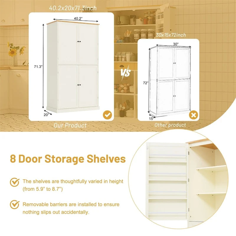 Freestanding Kitchen Pantry w/ Drawer, Adjustable Shelves,Door Shelves