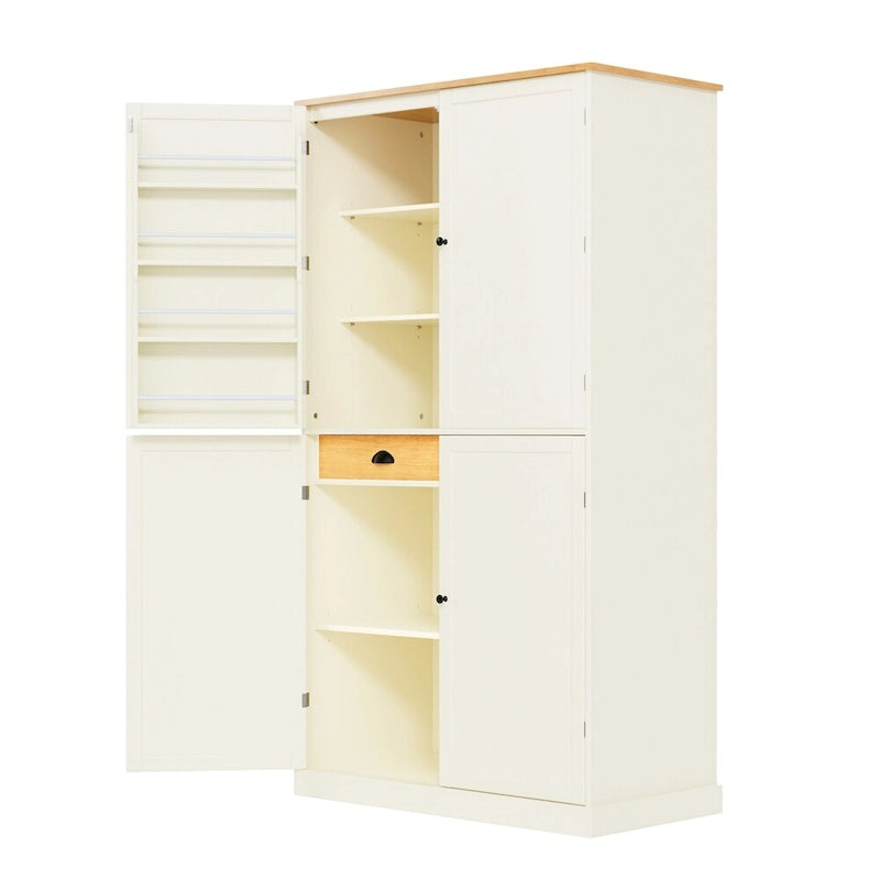 Freestanding Kitchen Pantry w/ Drawer, Adjustable Shelves,Door Shelves