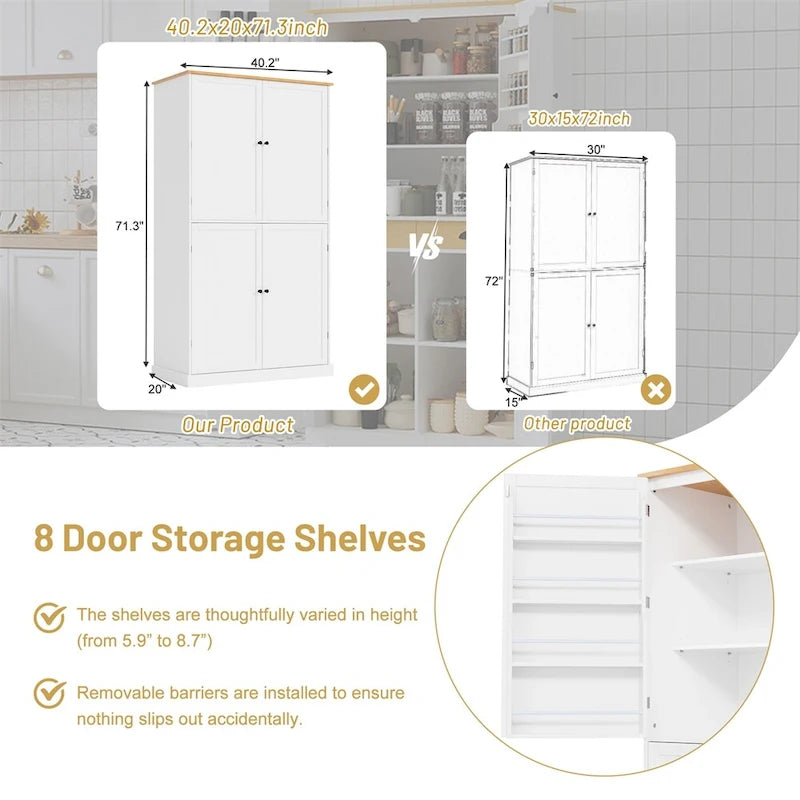 Freestanding Kitchen Pantry w/ Drawer, Adjustable Shelves,Door Shelves