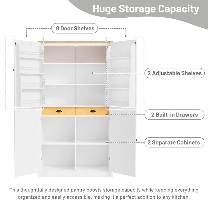 Freestanding Kitchen Pantry w/ Drawer, Adjustable Shelves,Door Shelves