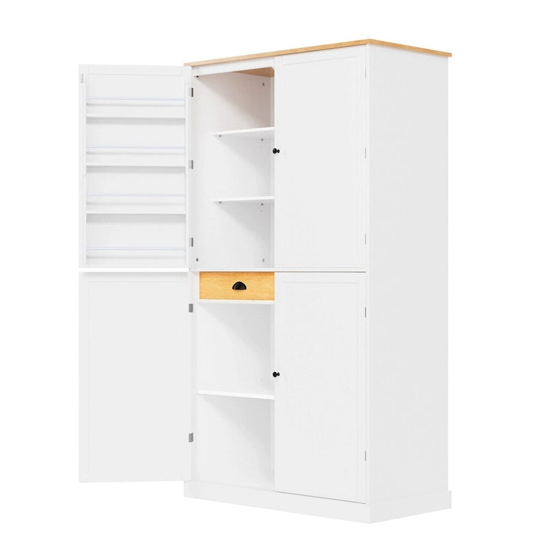 Freestanding Kitchen Pantry w/ Drawer, Adjustable Shelves,Door Shelves