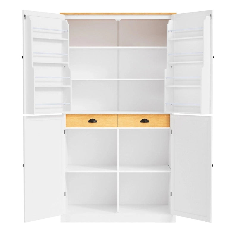 Freestanding Kitchen Pantry w/ Drawer, Adjustable Shelves,Door Shelves
