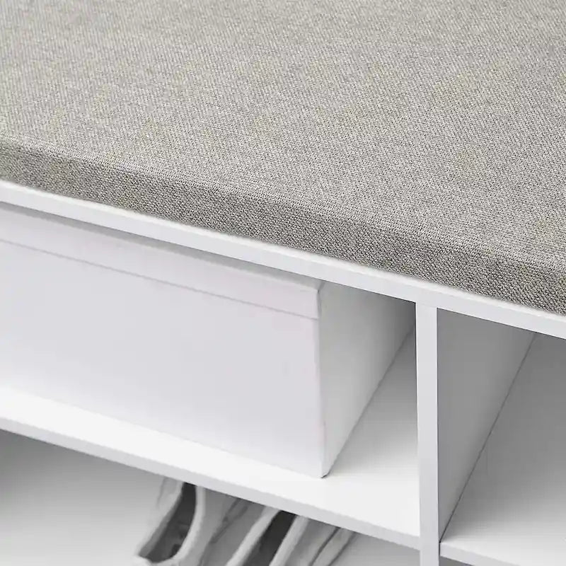 Double Seater Storage Bench with Top Cushion - White by White