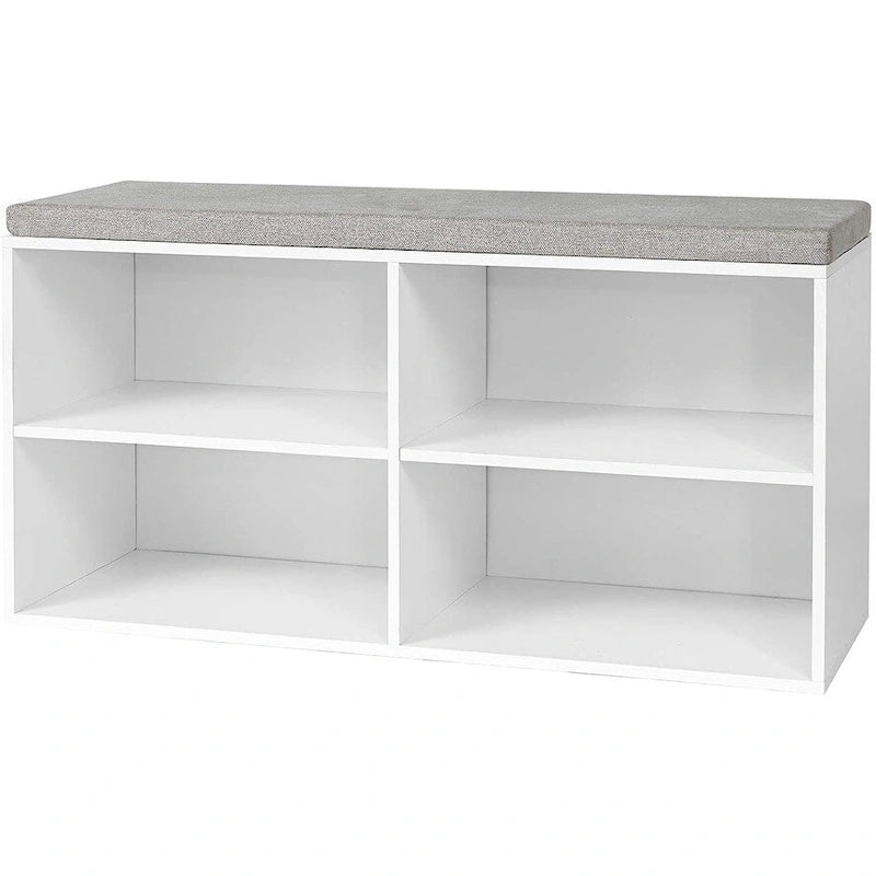 Double Seater Storage Bench with Top Cushion - White by White