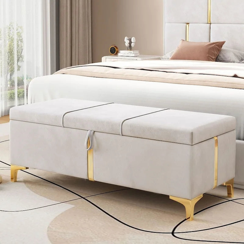 47.20 Upholstered Storage PU Bench with Fully Assembled Metal Legs