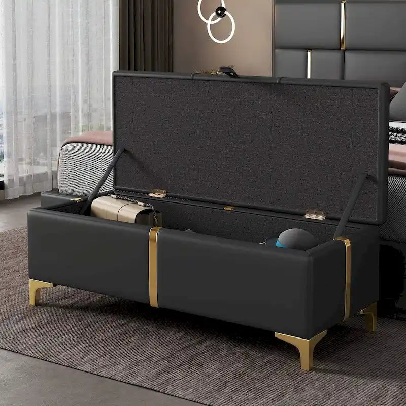 47.20 Upholstered Storage PU Bench with Fully Assembled Metal Legs