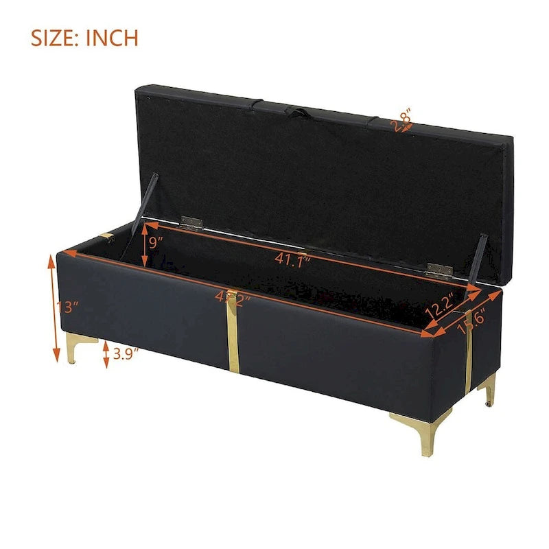47.20 Upholstered Storage PU Bench with Fully Assembled Metal Legs