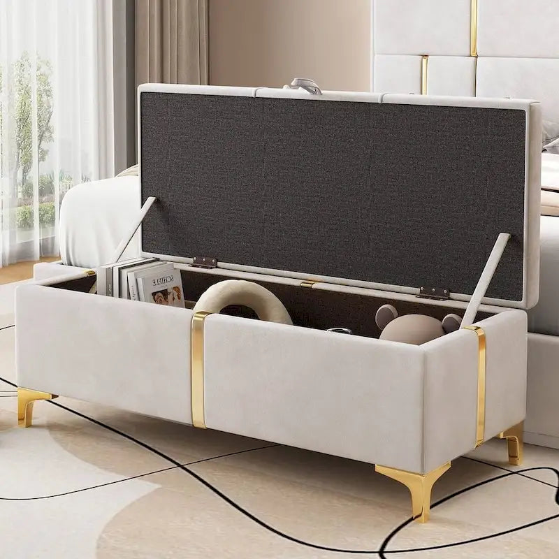 47.20 Upholstered Storage PU Bench with Fully Assembled Metal Legs