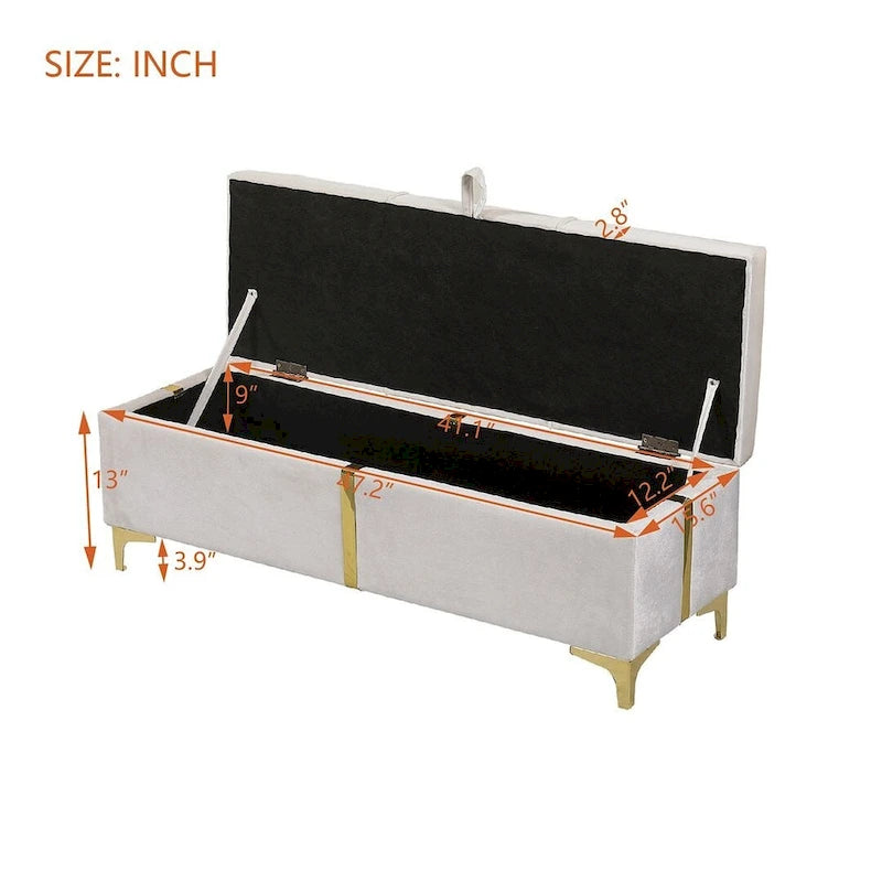 47.20 Upholstered Storage PU Bench with Fully Assembled Metal Legs