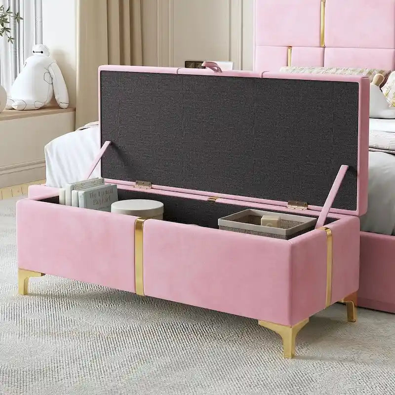 47.20 Upholstered Storage PU Bench with Fully Assembled Metal Legs