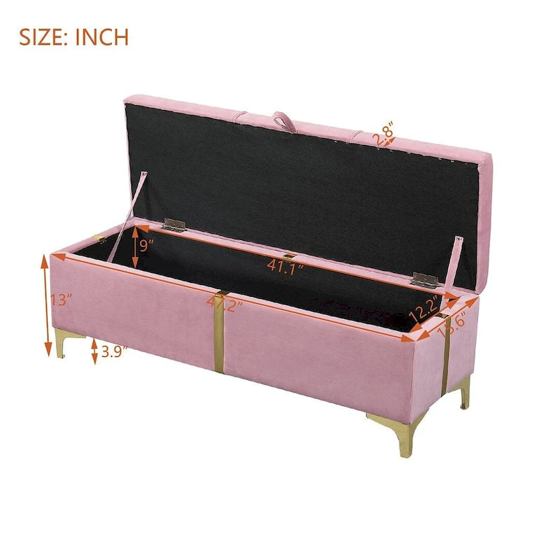 47.20 Upholstered Storage PU Bench with Fully Assembled Metal Legs