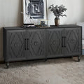 Carved Flower Door Large Storage Cabinet With Metal Handle Suitable For Living Room, Kitchen, Entryway