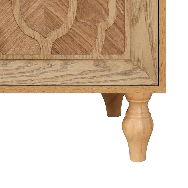 Carved Flower Door Large Storage Cabinet With Metal Handle Suitable For Living Room, Kitchen, Entryway