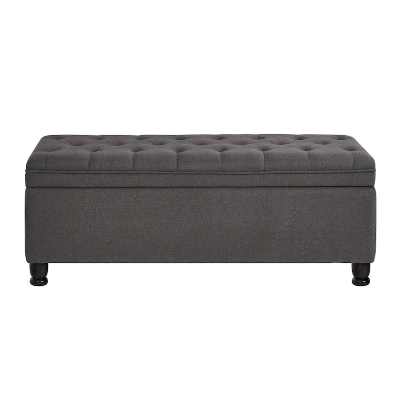 Upholstered Tufted Button Storage Bench with Spindle Wooden Legs