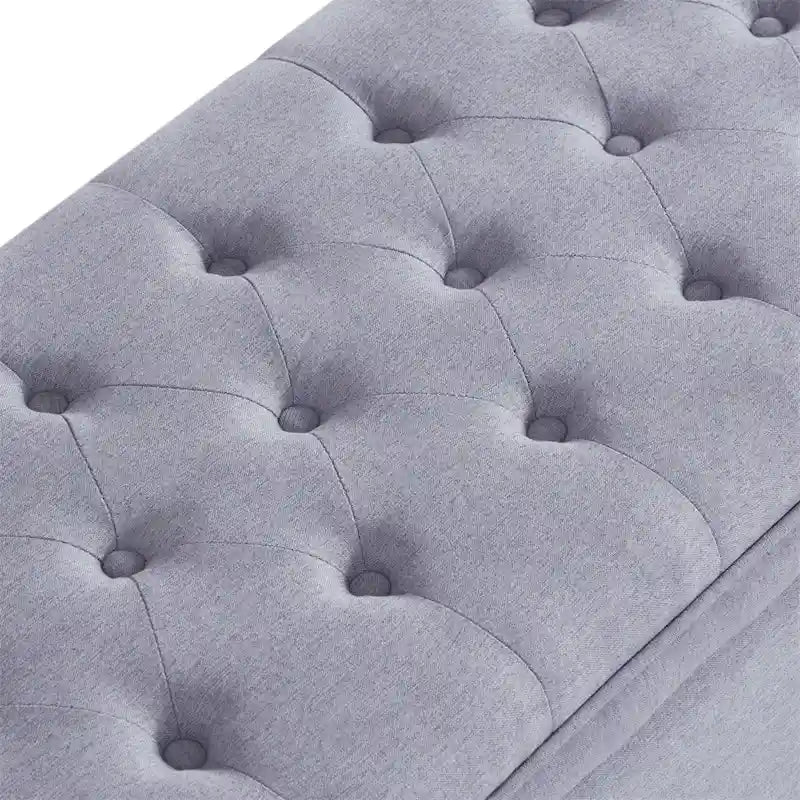 Upholstered Tufted Button Storage Bench with Spindle Wooden Legs
