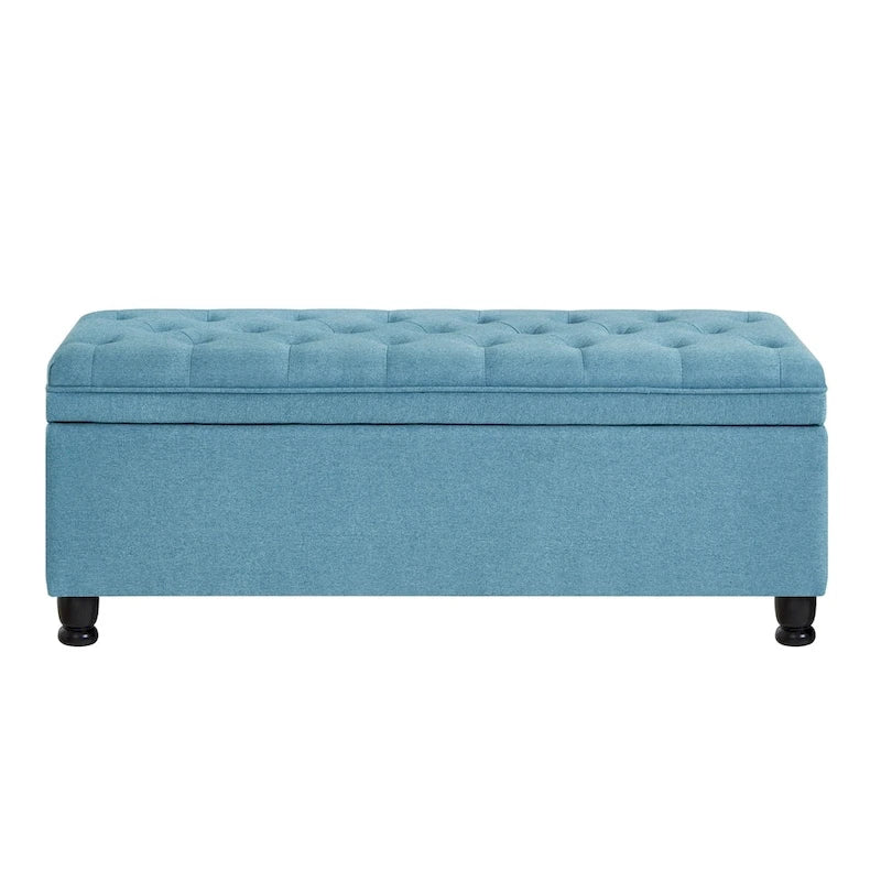 Upholstered Tufted Button Storage Bench with Spindle Wooden Legs