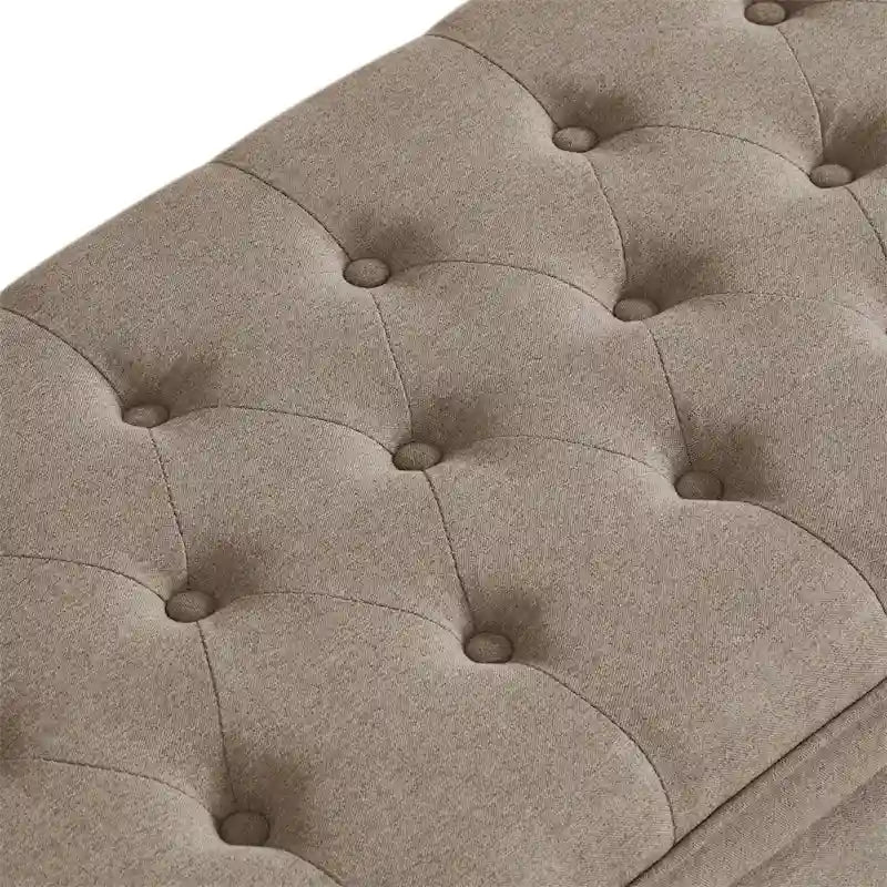 Upholstered Tufted Button Storage Bench with Spindle Wooden Legs