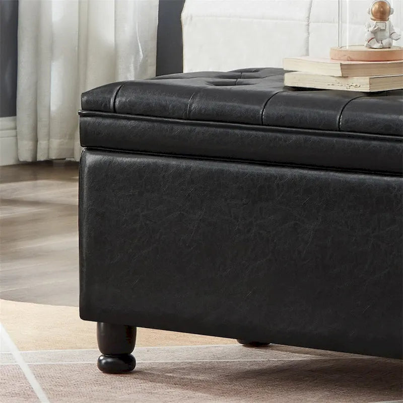 Upholstered Tufted Button Storage Bench with Spindle Wooden Legs