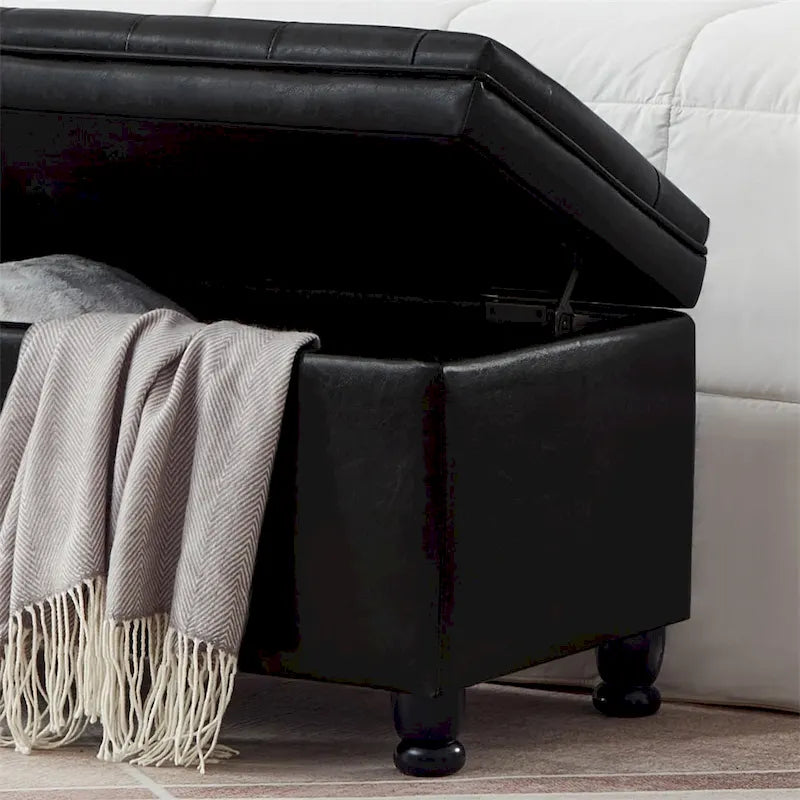 Upholstered Tufted Button Storage Bench with Spindle Wooden Legs