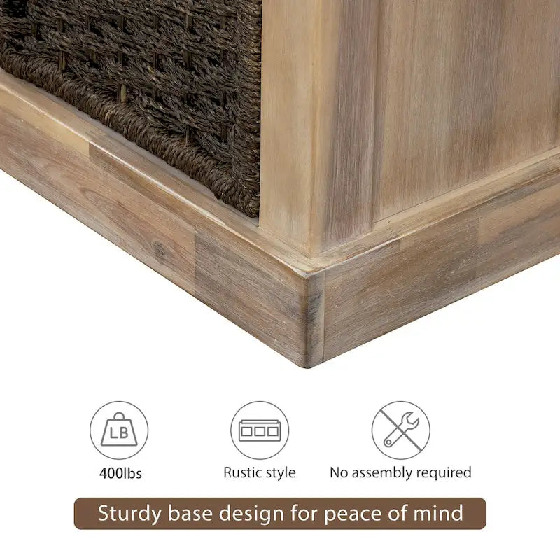 Entryway Bench with 3 Removable Rattan Baskets