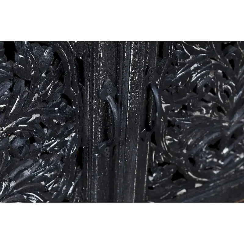 Black Hand carved 2 Door Accent Cabinet