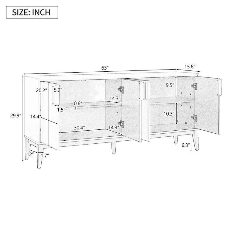 Wooden Storage Cabinet Sideboard with 4 Doors and Adjustable Shelves,for Hallway Entryway Living Room Bedroom