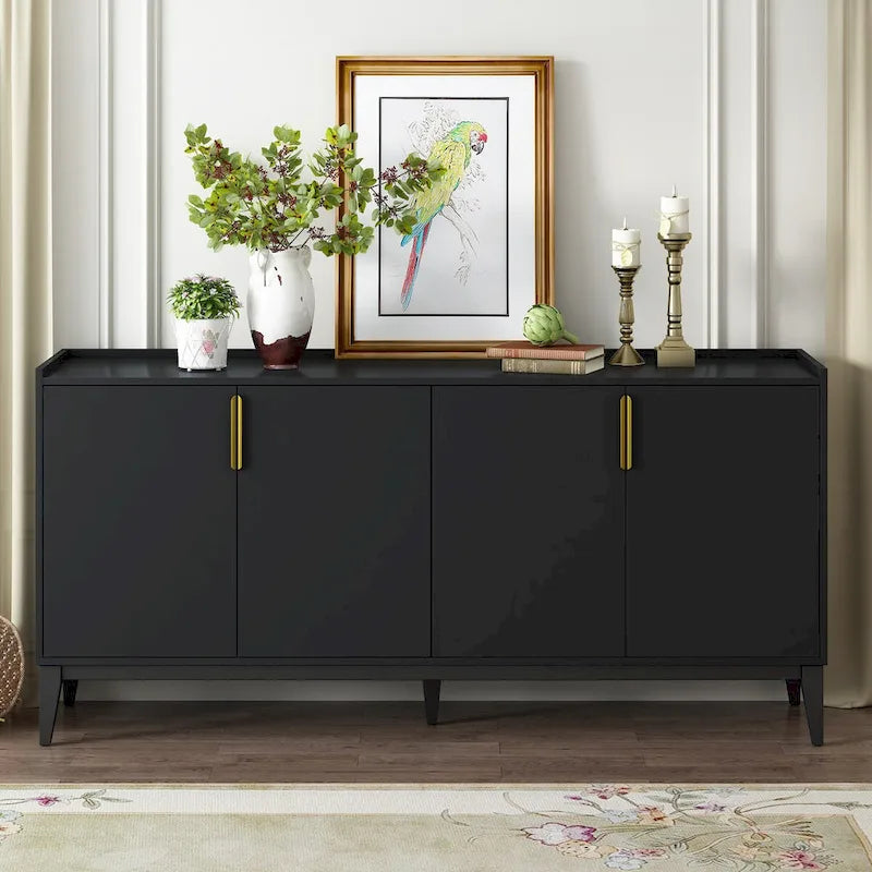 Wooden Storage Cabinet Sideboard with 4 Doors and Adjustable Shelves,for Hallway Entryway Living Room Bedroom