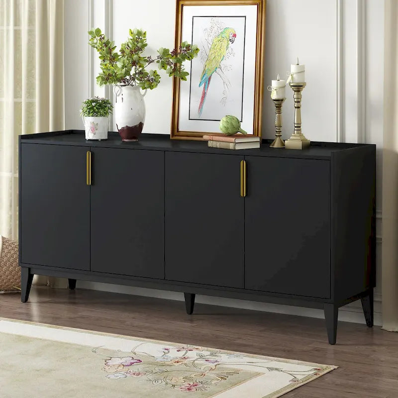 Wooden Storage Cabinet Sideboard with 4 Doors and Adjustable Shelves,for Hallway Entryway Living Room Bedroom