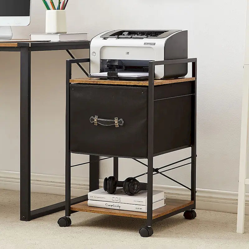 Mobile File Cabinet with Fabric Drawer, Metal Printer Stand