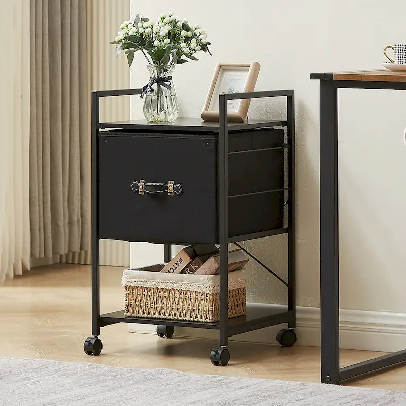 Mobile File Cabinet with Fabric Drawer, Metal Printer Stand