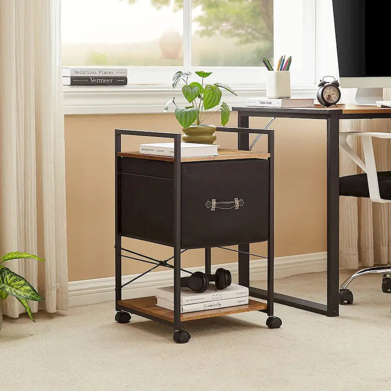 Mobile File Cabinet with Fabric Drawer, Metal Printer Stand