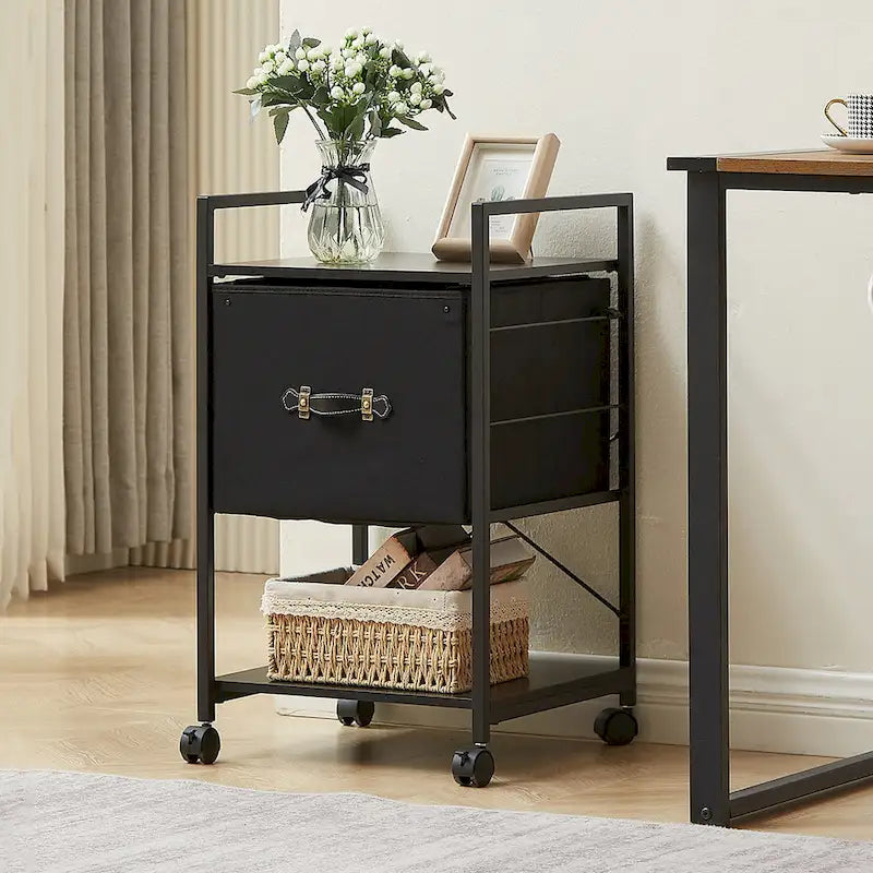 Mobile File Cabinet with Fabric Drawer, Metal Printer Stand