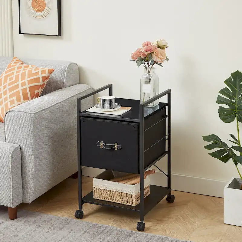 Mobile File Cabinet with Fabric Drawer, Metal Printer Stand