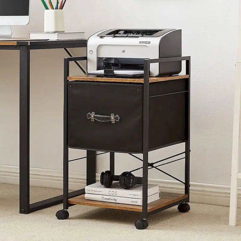 Mobile File Cabinet with Fabric Drawer, Metal Printer Stand