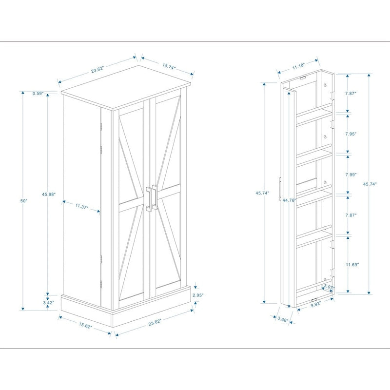 Freestanding LED Kitchen Pantry Cabinet with 2 Doors and Shelves
