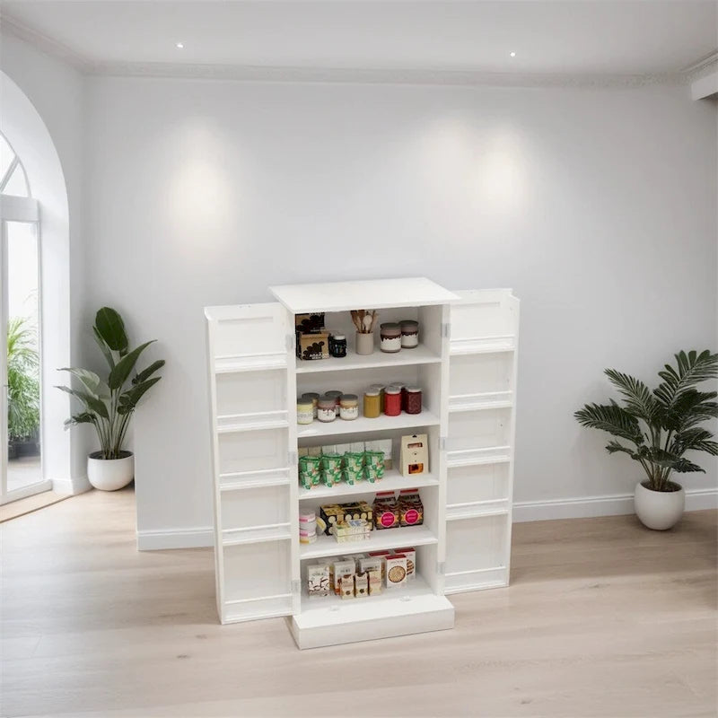 Freestanding LED Kitchen Pantry Cabinet with 2 Doors and Shelves