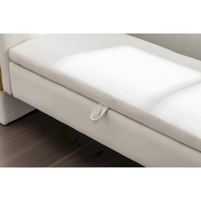 Velvet Fabric Storage Bench Bedroom Bench With Gold Metal Trim Strip For Living Room Bedroom Indoor