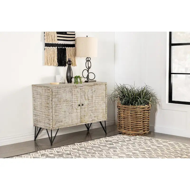 Komomo White Washed 1-Adjustable Shelf Accent Cabinet