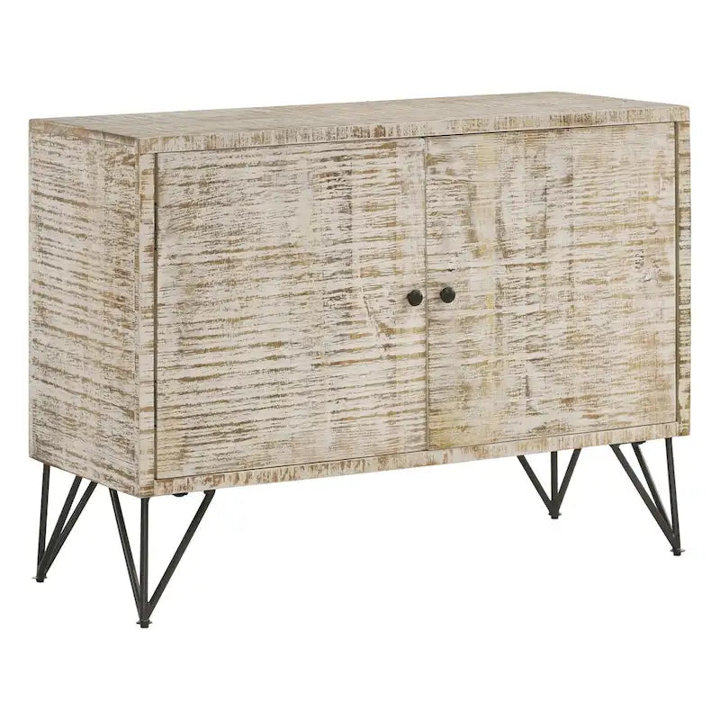 White Washed 1-Adjustable Shelf Accent Cabinet