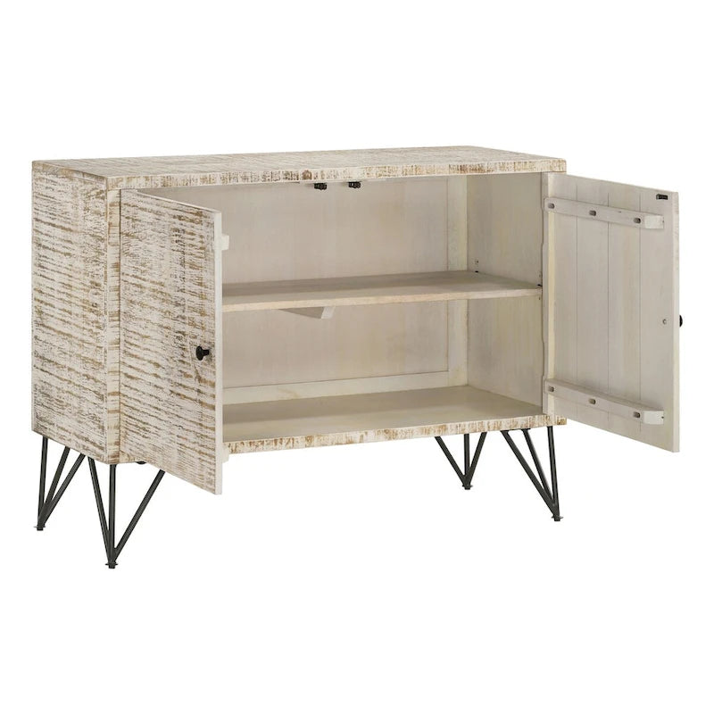 White Washed 1-Adjustable Shelf Accent Cabinet