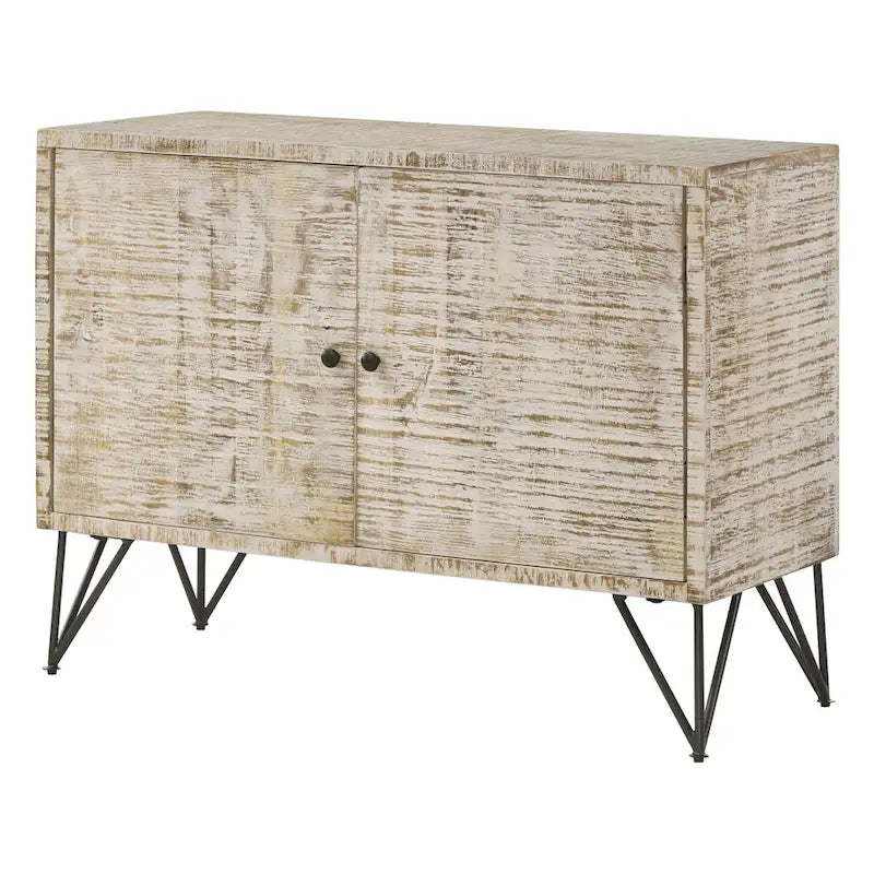 White Washed 1-Adjustable Shelf Accent Cabinet