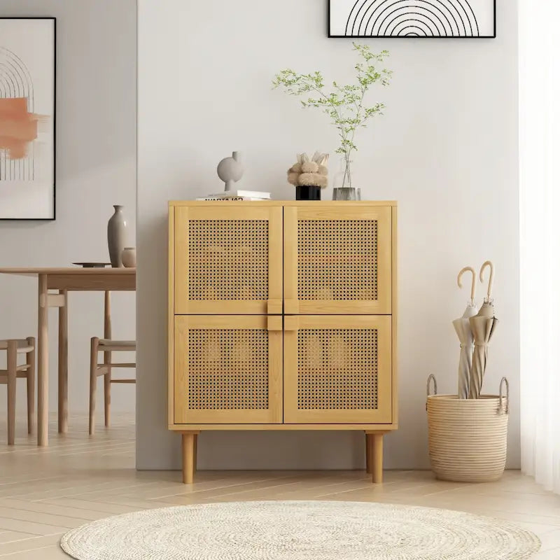 4-Doors Rattan Mesh Storage Cabinet